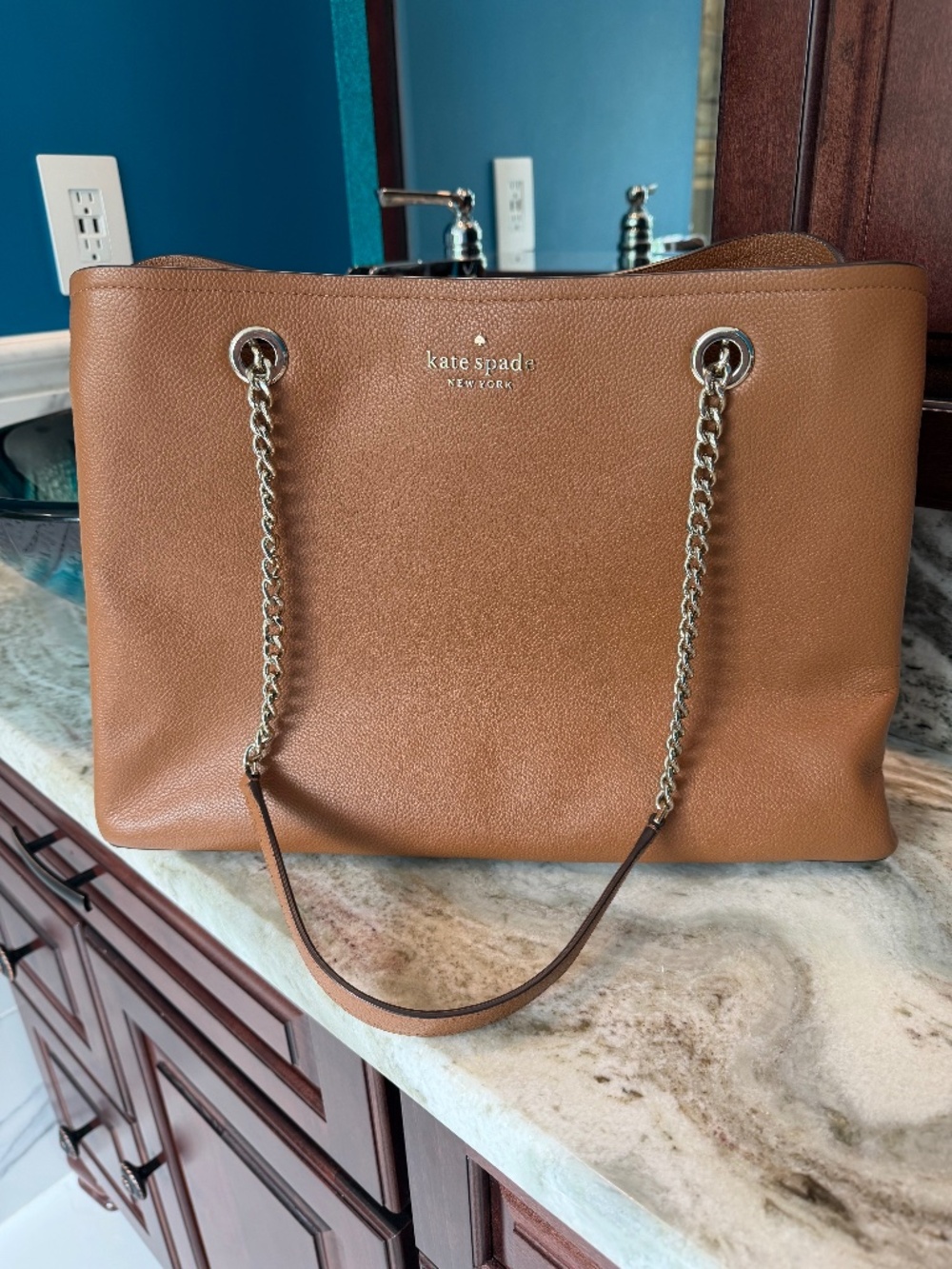 Kate Spade Jordyn Chain Handle Gingerbread Leather Medium Tote